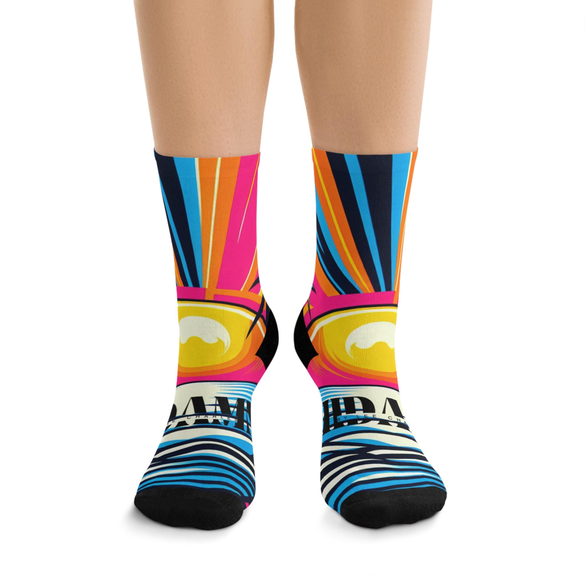 Oh damn! Vibrant Tropical Recycled Poly Socks, Eco-Friendly Socks, Funky Casual Wear, Gift for Summer Lovers, Colorful Beach Vibes