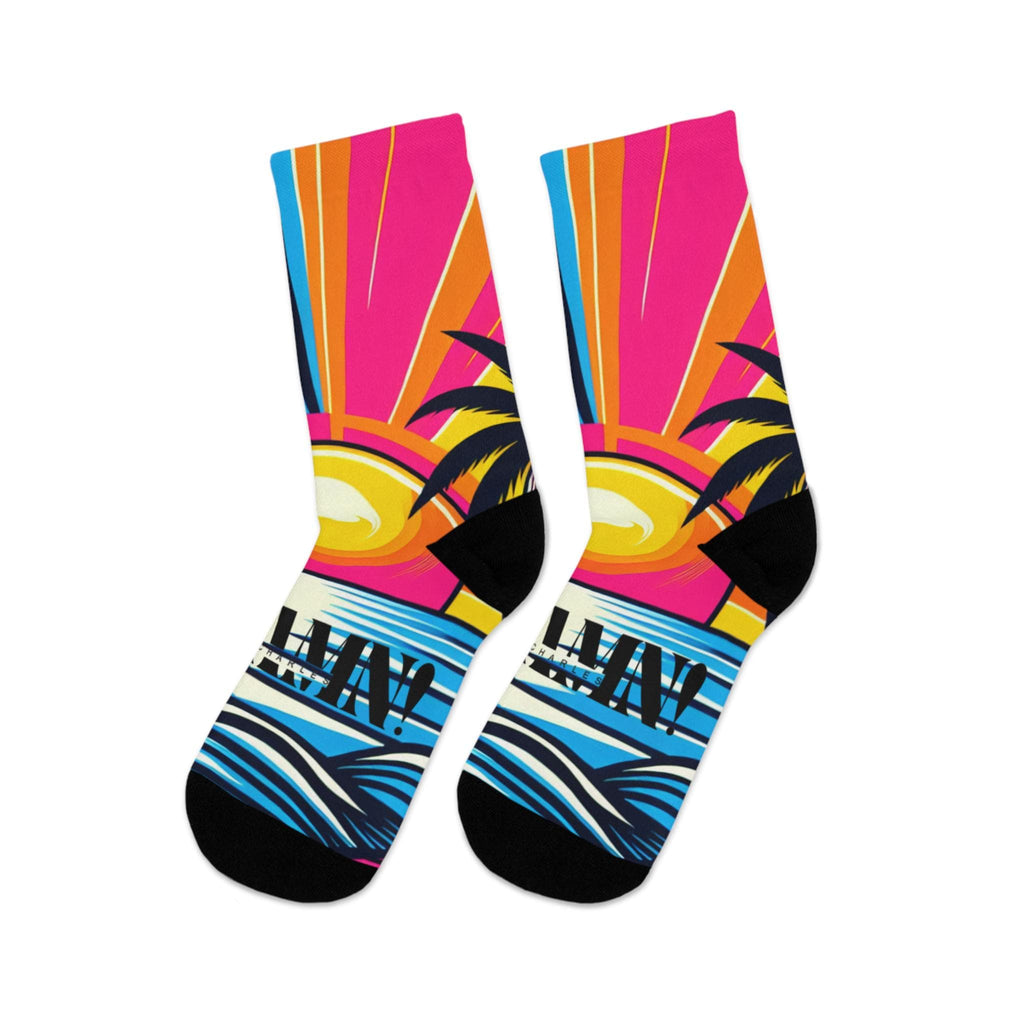 Oh damn! Vibrant Tropical Recycled Poly Socks, Eco-Friendly Socks, Funky Casual Wear, Gift for Summer Lovers, Colorful Beach Vibes