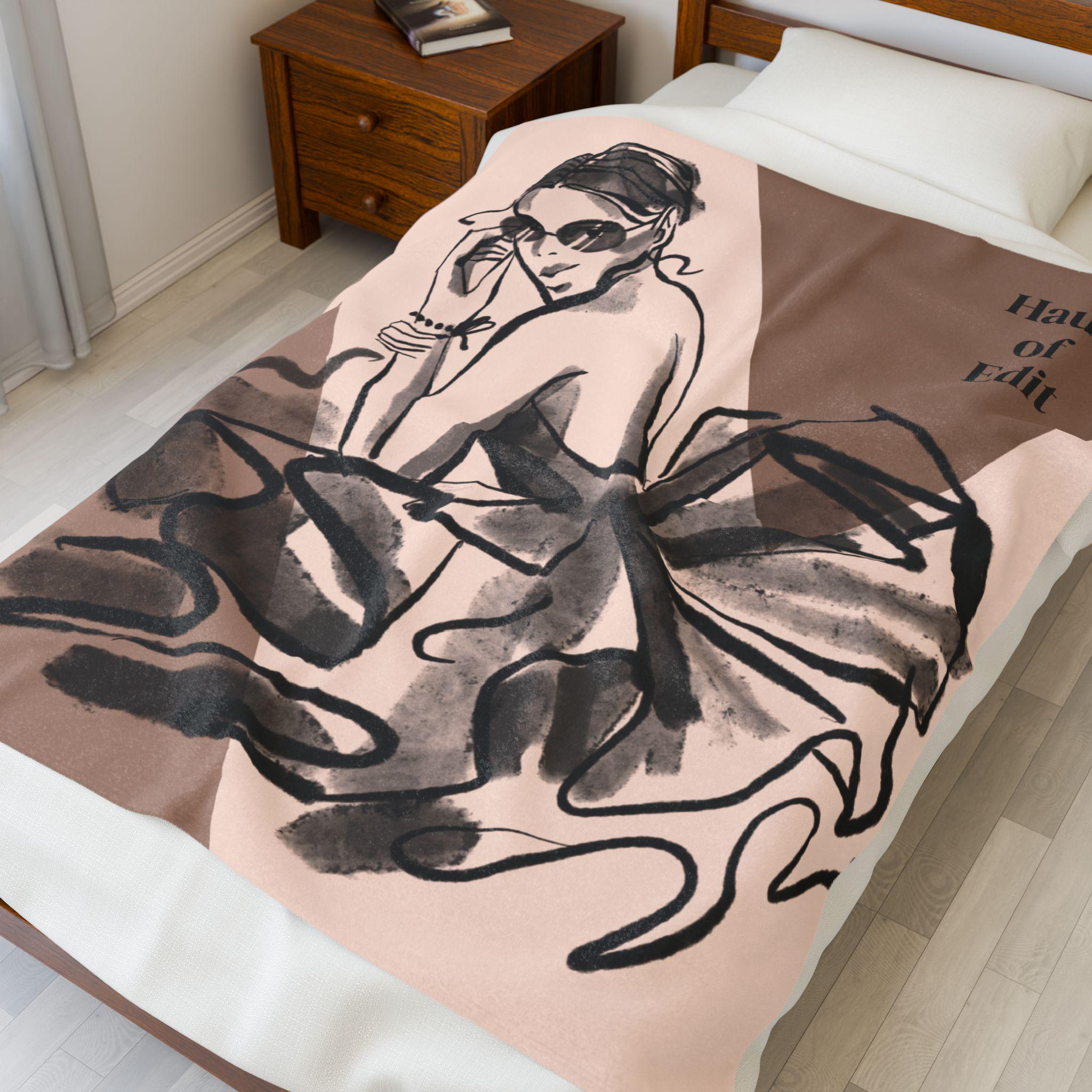 Velveteen Throw Blanket - Fashion Runway Pop Art Design by Haus of Edit