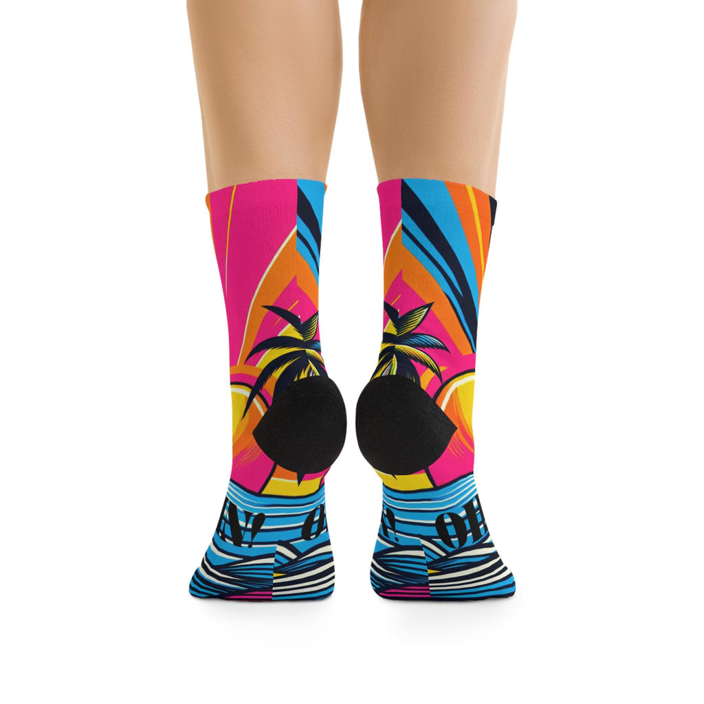 Oh damn! Vibrant Tropical Recycled Poly Socks, Eco-Friendly Socks, Funky Casual Wear, Gift for Summer Lovers, Colorful Beach Vibes