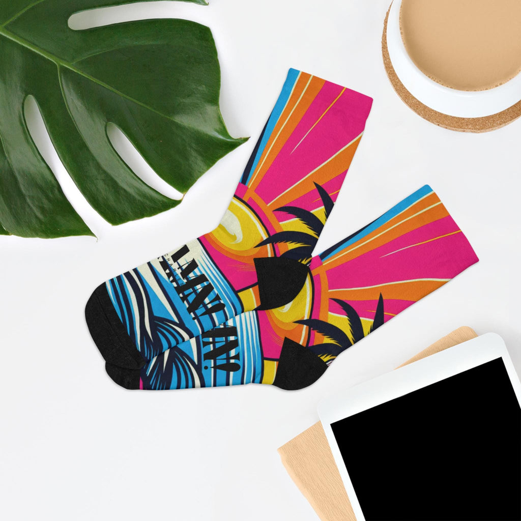 Oh damn! Vibrant Tropical Recycled Poly Socks, Eco-Friendly Socks, Funky Casual Wear, Gift for Summer Lovers, Colorful Beach Vibes