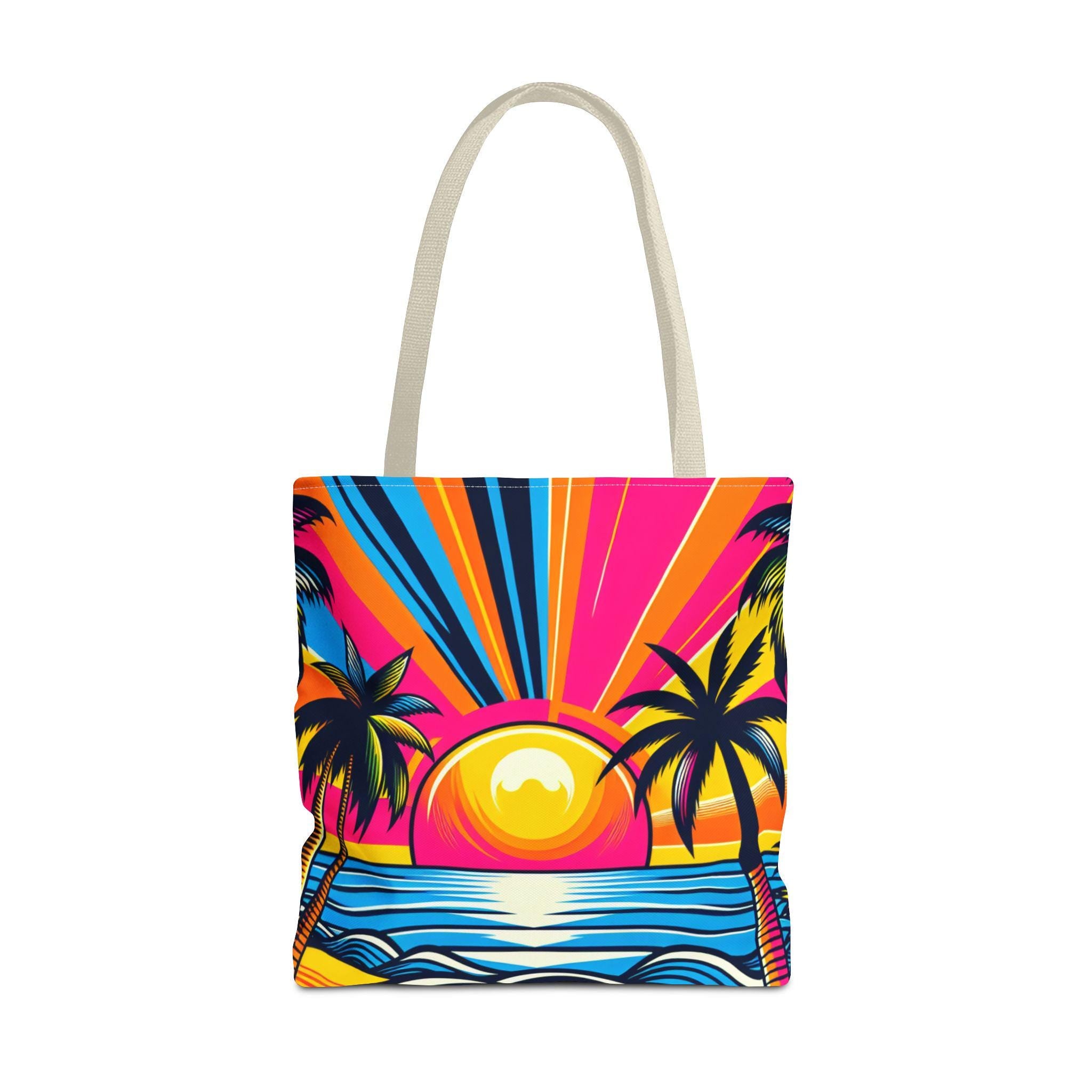 Sunset Beach Tote Bag, Ocean Theme Canvas Bag, Beach Lover Shoulder Bag, Vacation Tote, Coastal Market Bag, Summer Sunset Bag