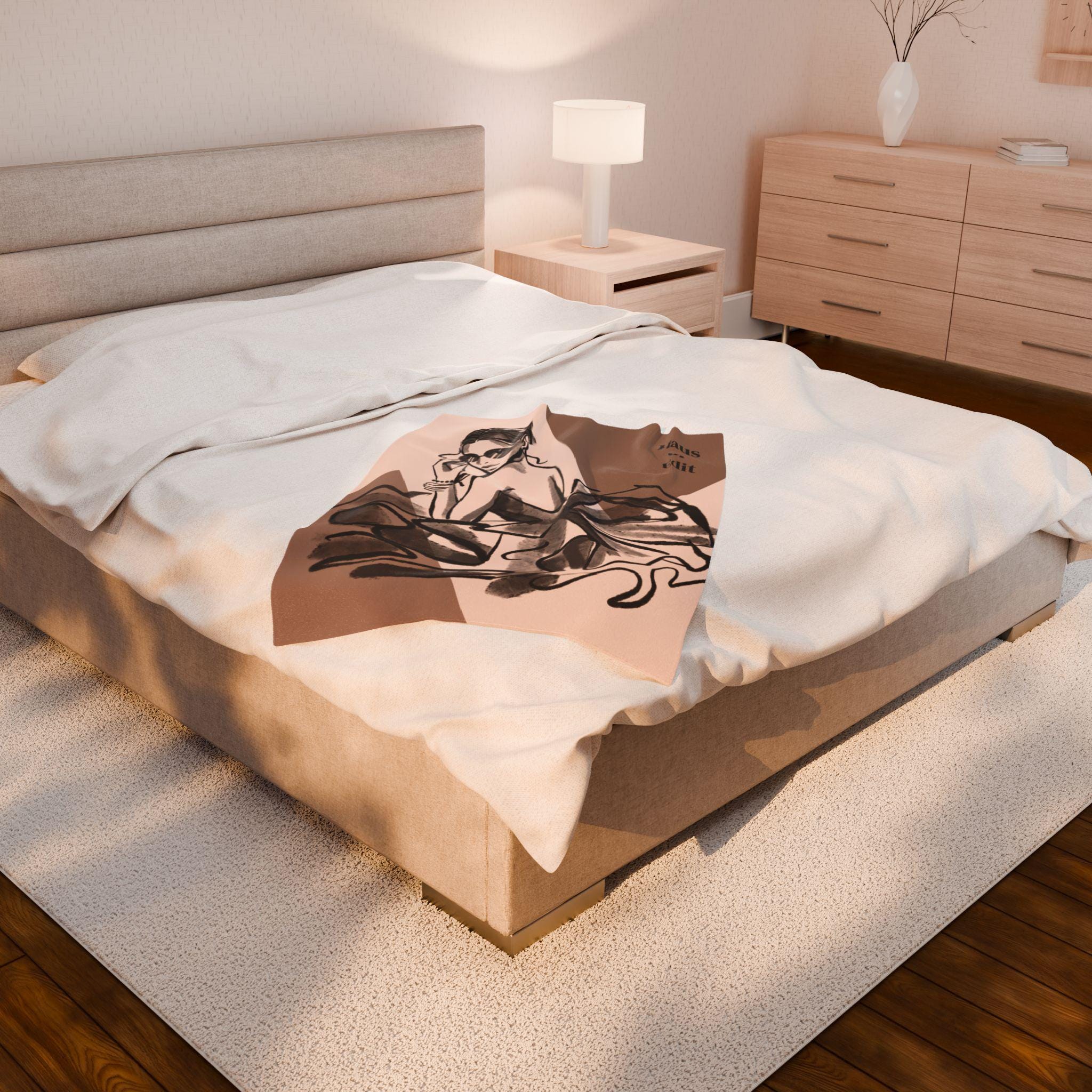 Velveteen Throw Blanket - Fashion Runway Pop Art Design by Haus of Edit