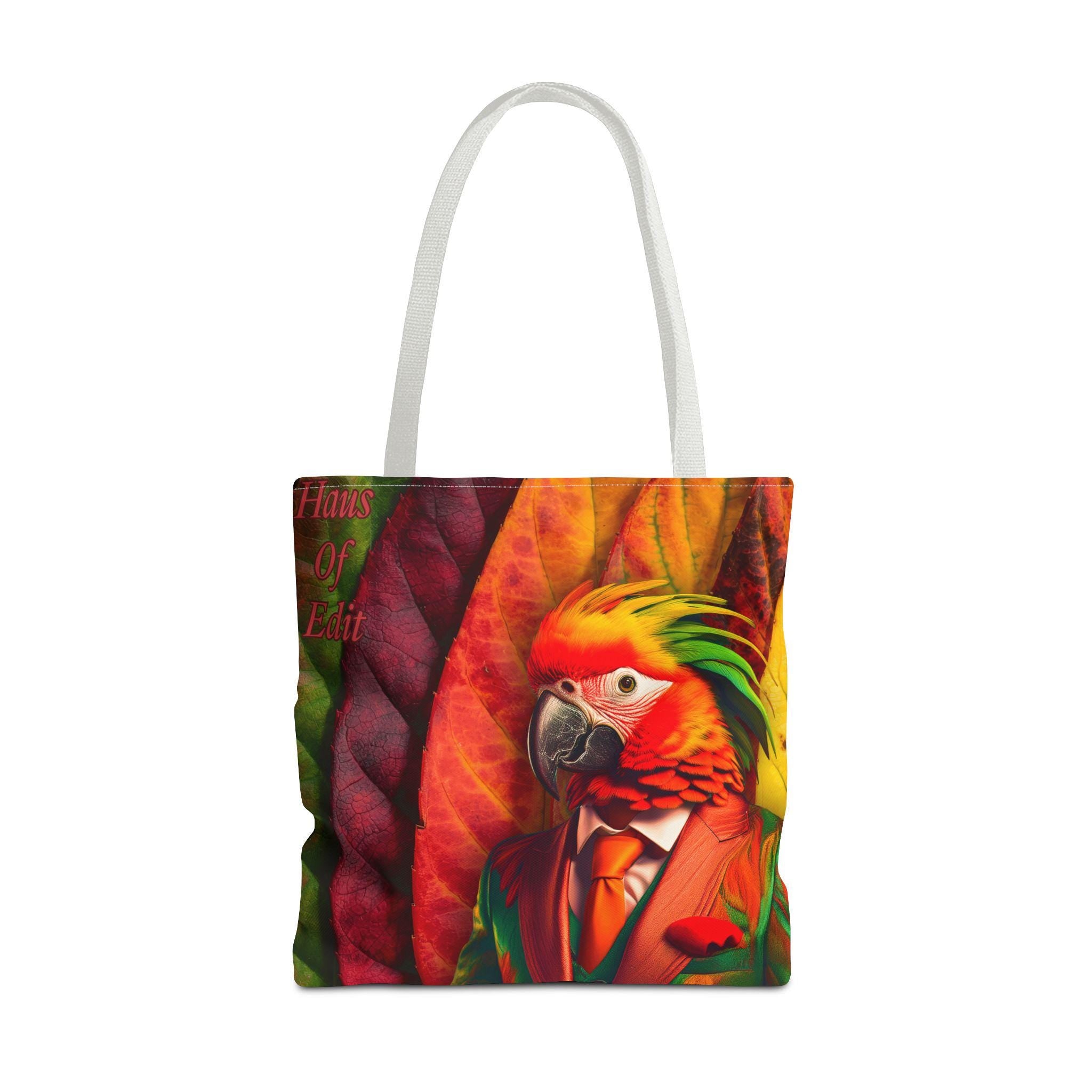 Parrot Tote Bag - Colorful Bird Tropical Print Shoulder Handbag, Beach Market Grocery Shopping, Eco-Friendly Reusable Purse, Gift for Nature