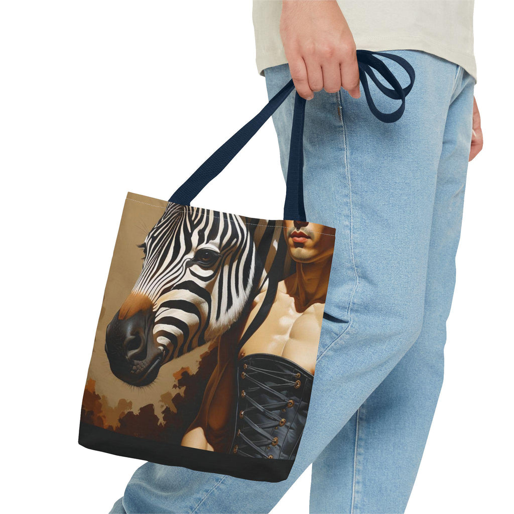 Artistic Tote Bag with Zebra & Bold Text, Fashionable Statement Bag, Unique Gift for Art Lovers, Stylish Daily Carry, Eco-Friendly Shopping