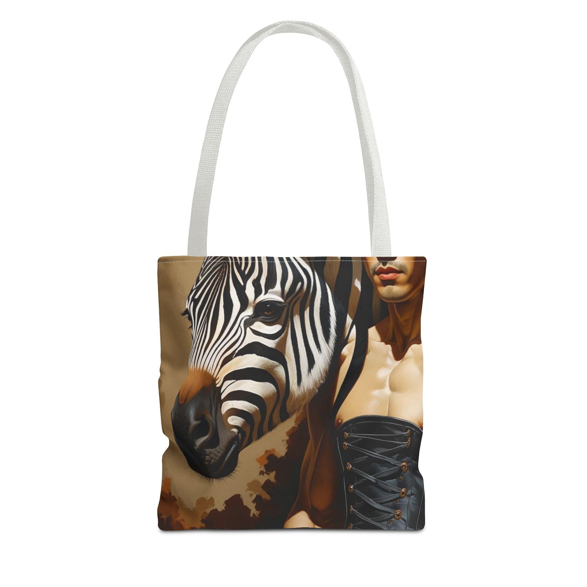 Artistic Tote Bag with Zebra & Bold Text, Fashionable Statement Bag, Unique Gift for Art Lovers, Stylish Daily Carry, Eco-Friendly Shopping