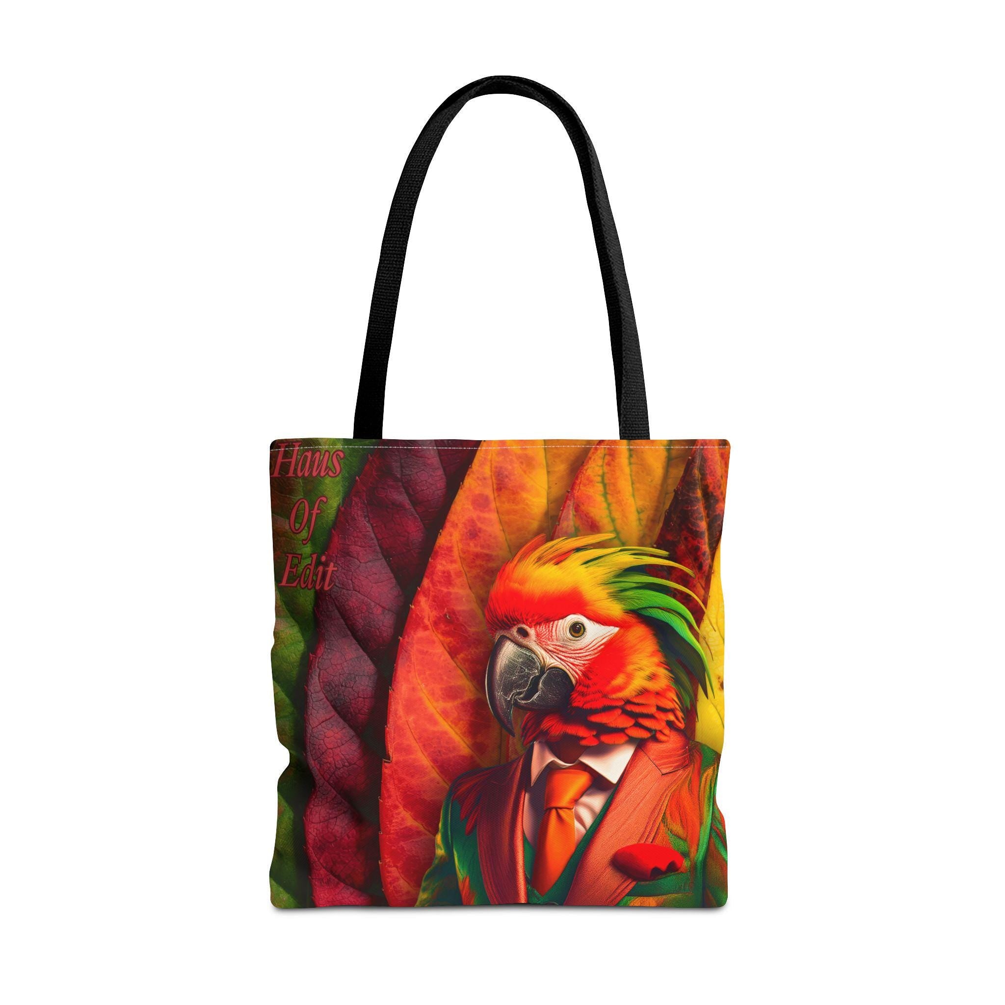 Parrot Tote Bag - Colorful Bird Tropical Print Shoulder Handbag, Beach Market Grocery Shopping, Eco-Friendly Reusable Purse, Gift for Nature