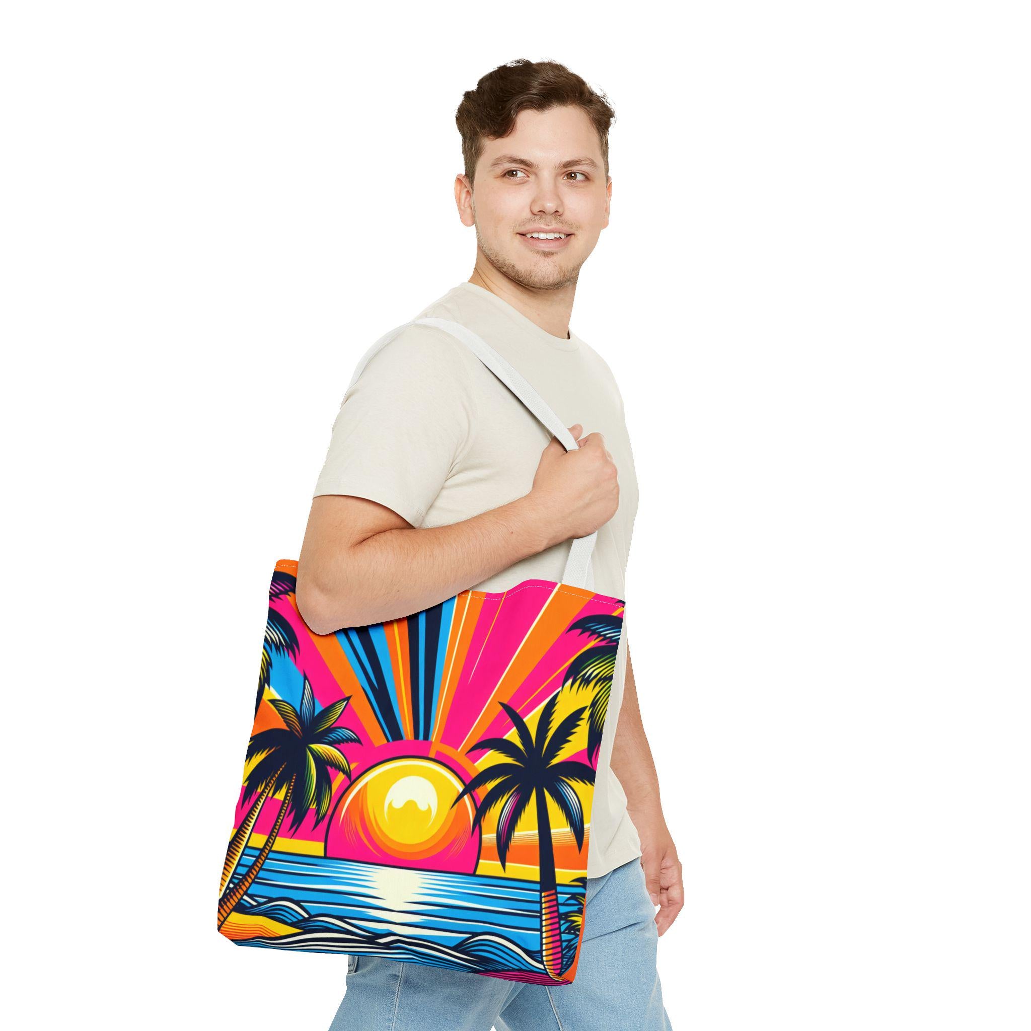 Sunset Beach Tote Bag, Ocean Theme Canvas Bag, Beach Lover Shoulder Bag, Vacation Tote, Coastal Market Bag, Summer Sunset Bag