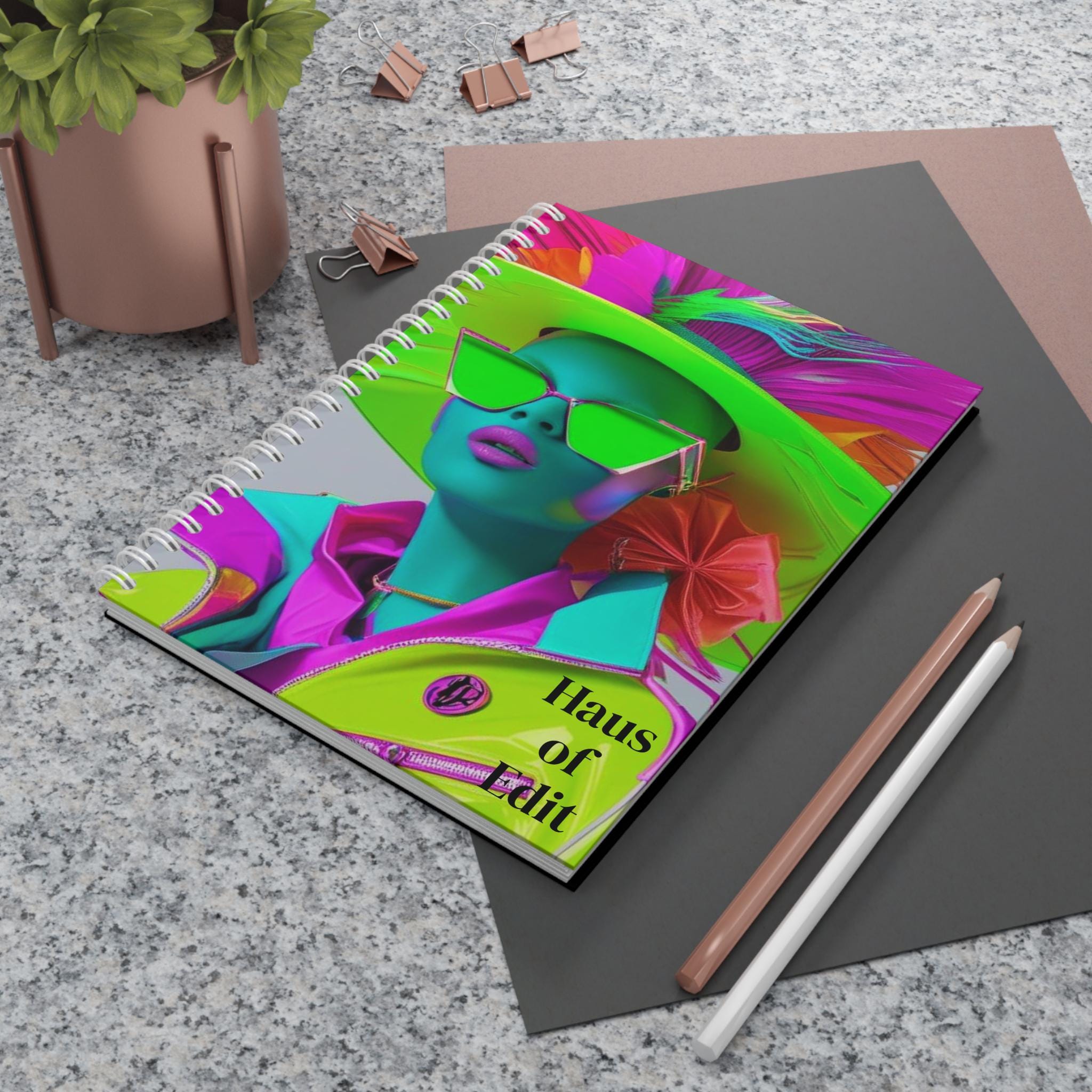 Vibrant Artistic Spiral Notebook, Fashion Journal, Creative Writing, Gift for Anyone, Haus of Edit, Colorful Notepad