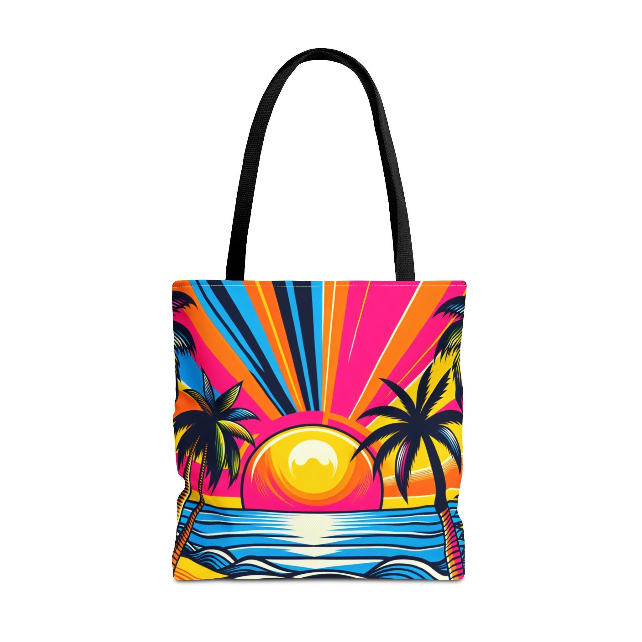 Sunset Beach Tote Bag, Ocean Theme Canvas Bag, Beach Lover Shoulder Bag, Vacation Tote, Coastal Market Bag, Summer Sunset Bag