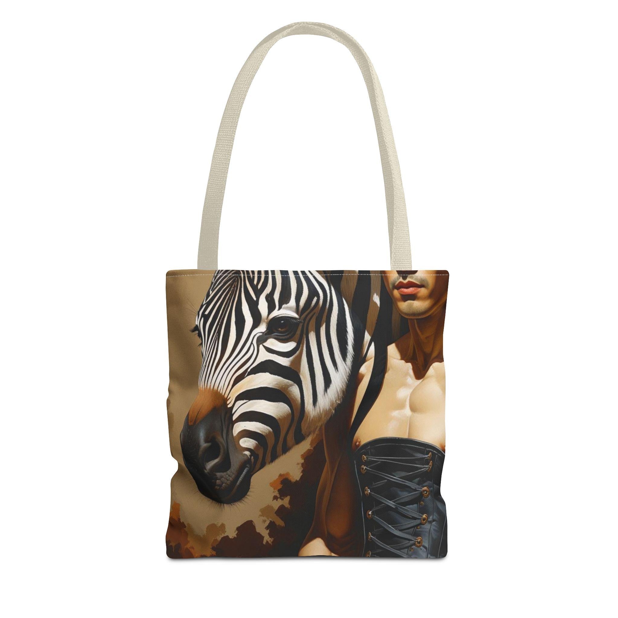 Artistic Tote Bag with Zebra & Bold Text, Fashionable Statement Bag, Unique Gift for Art Lovers, Stylish Daily Carry, Eco-Friendly Shopping