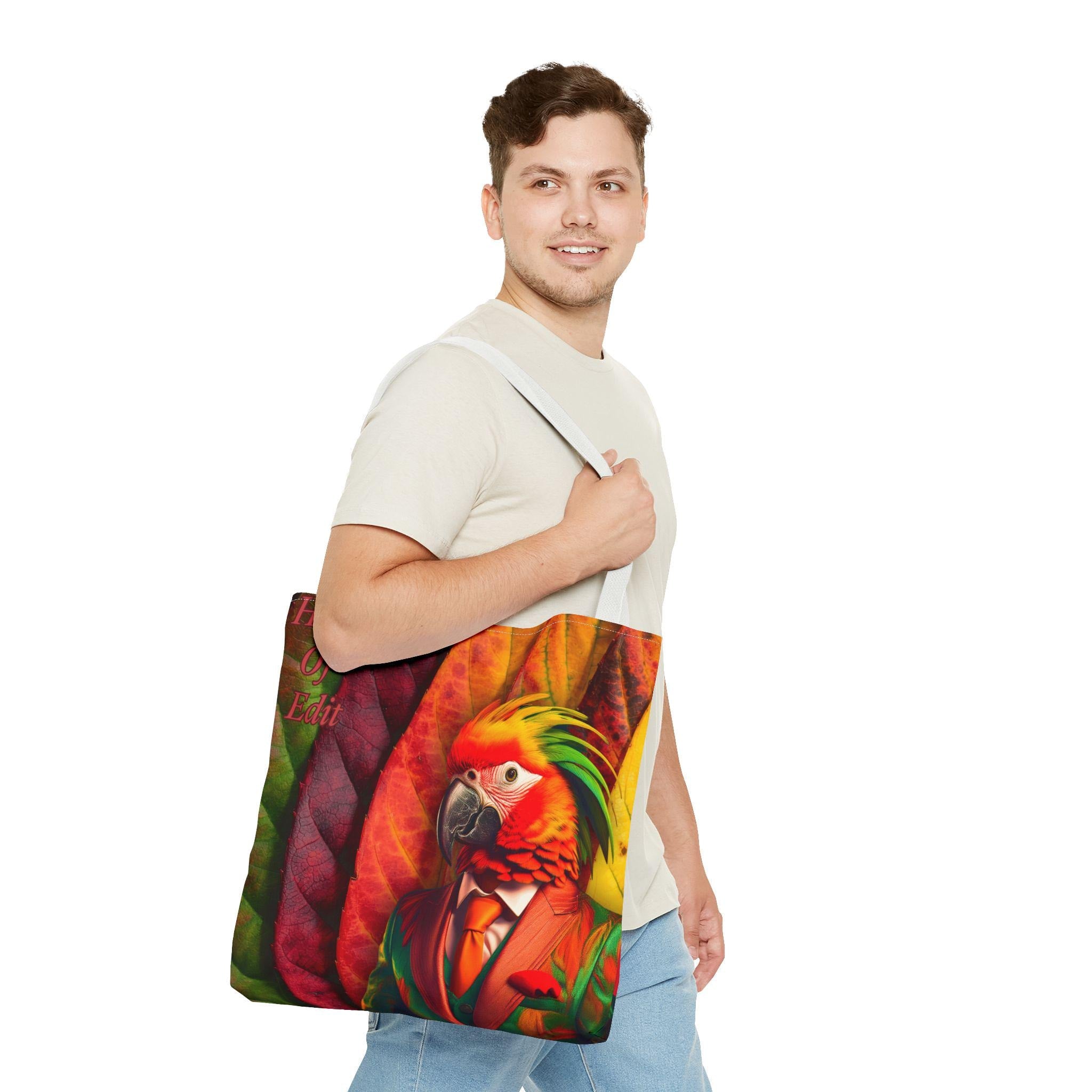 Parrot Tote Bag - Colorful Bird Tropical Print Shoulder Handbag, Beach Market Grocery Shopping, Eco-Friendly Reusable Purse, Gift for Nature
