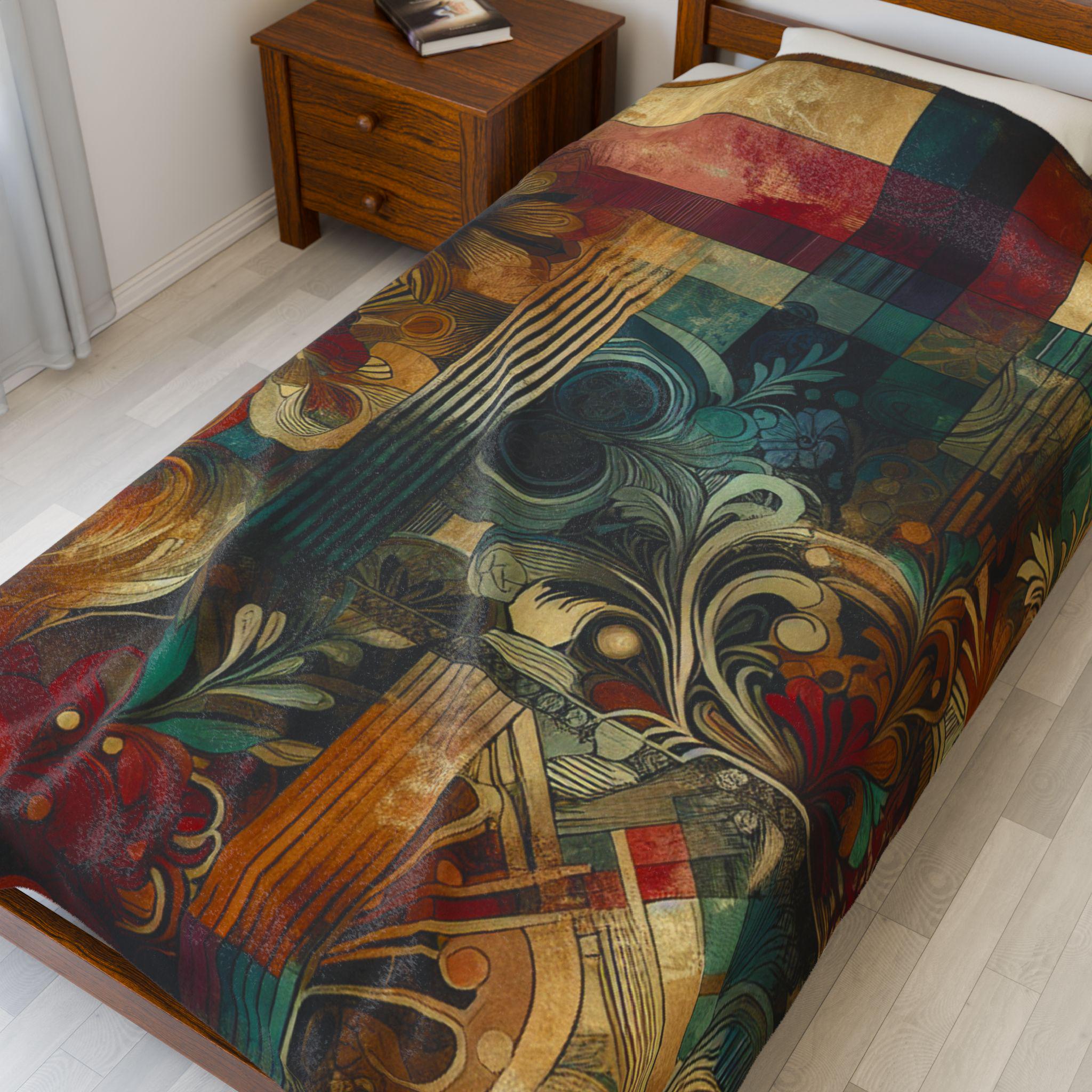 Colorful Velveteen Plush Blanket, Cozy Home Decor, Warm Throw for Couch, Bohemian Style, Gift for All Occasions, Stylish Blanket