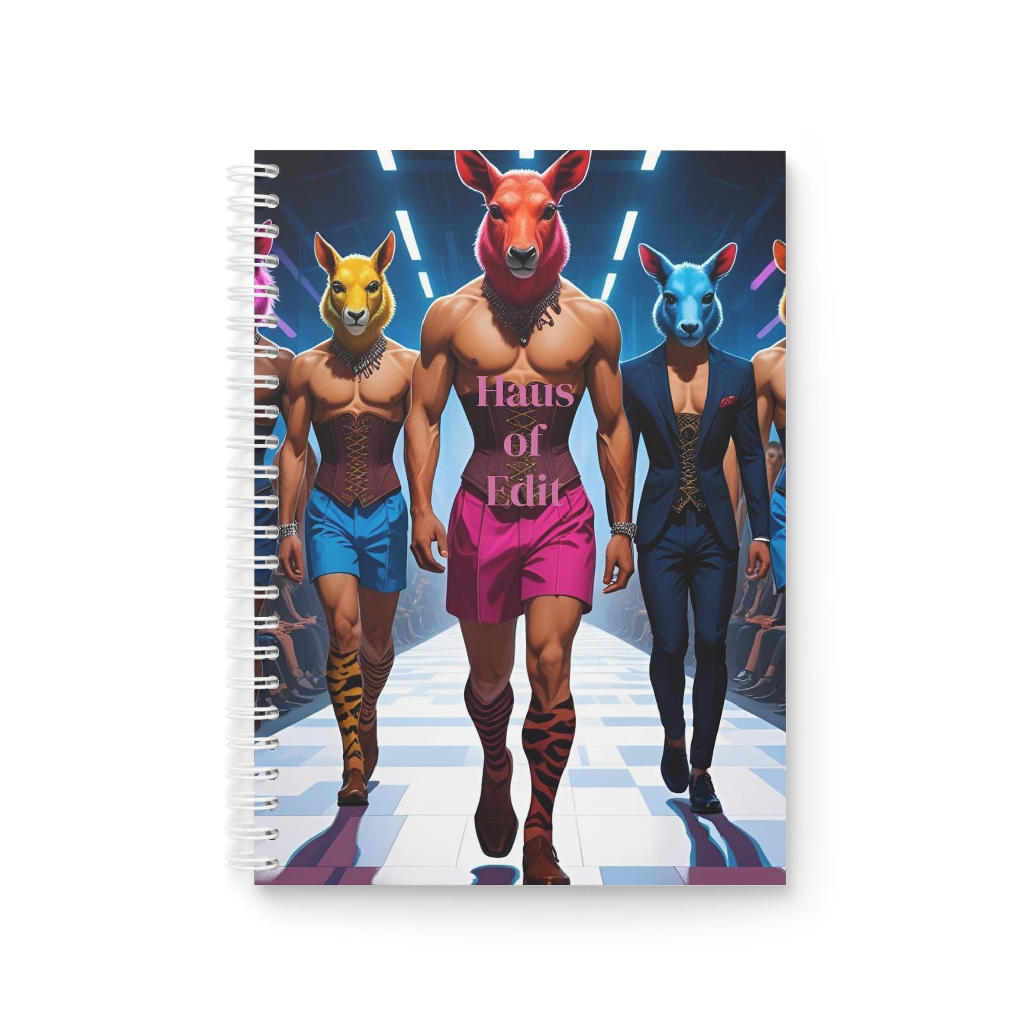 Fashionable Journal Notebook, Sketchbook, Diary - Runway Male Models with Animal Heads Design, Unique Stationery, Writing Book, Notepad,